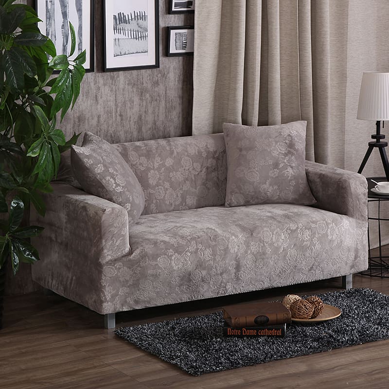 Gros plan sur texture velours gaufré gris d'une housse