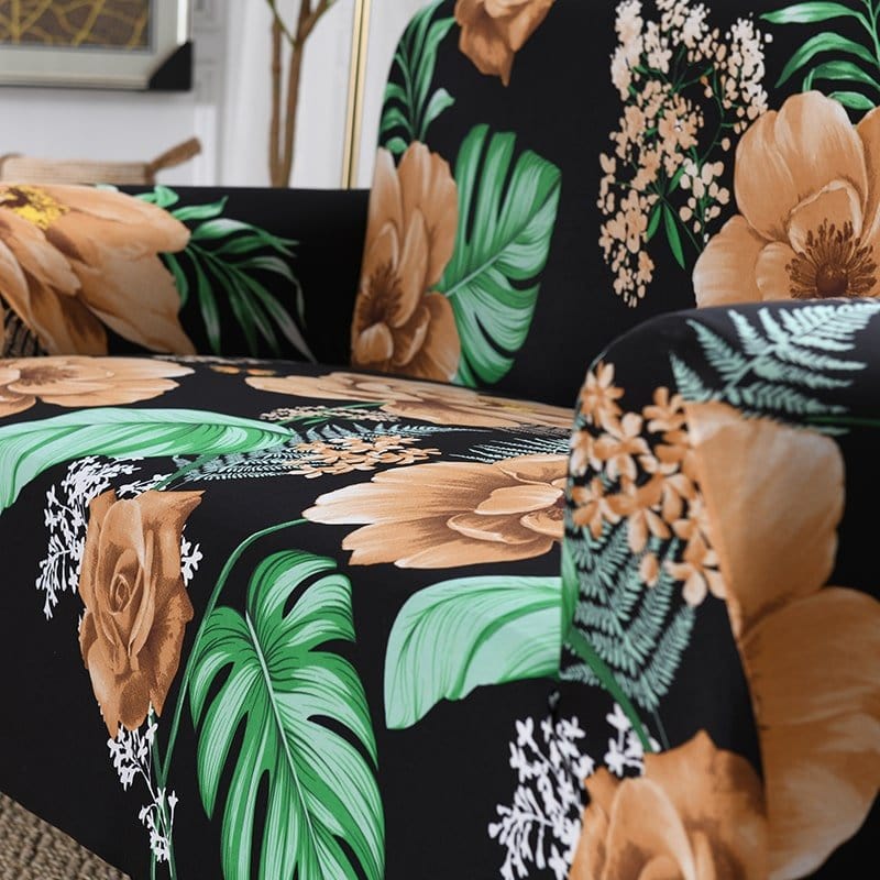 Housse extensible ajustée sur un canapé panoramique