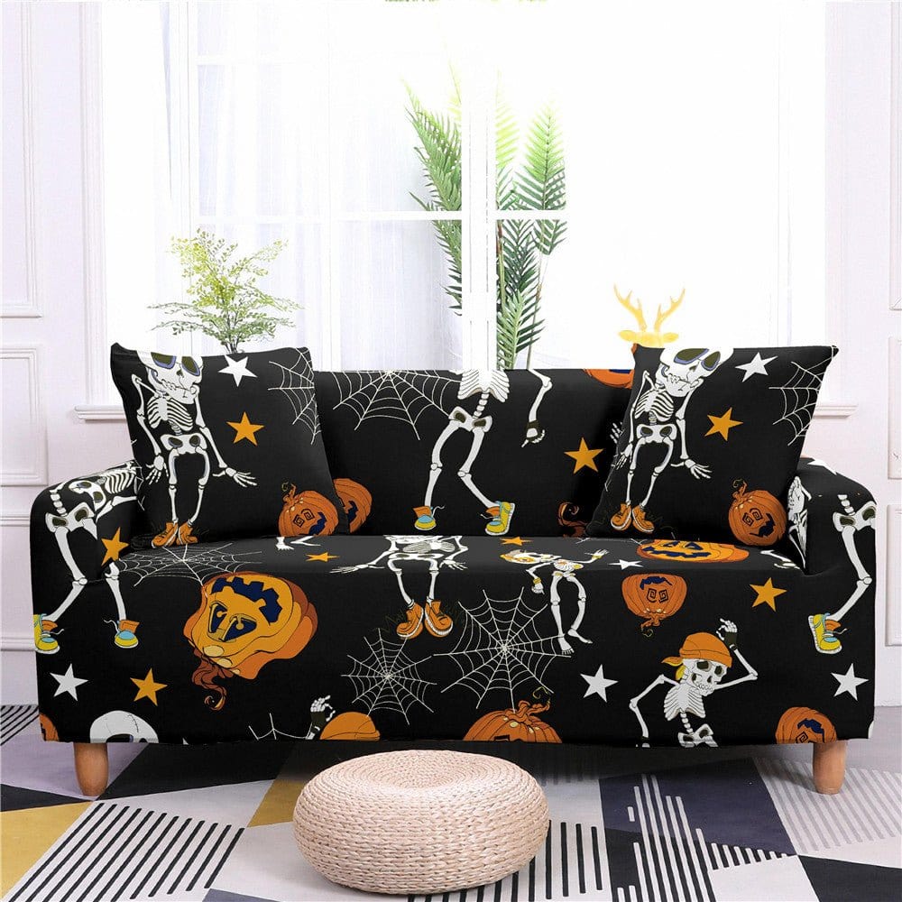 Housse de canapé extensible à motif squelette pour Halloween