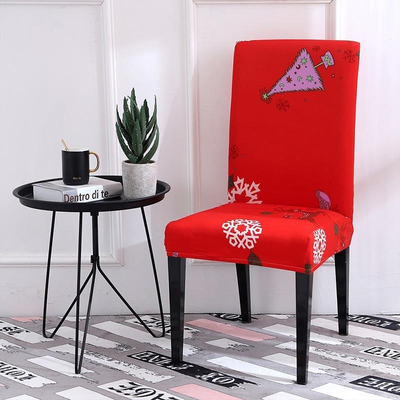 Housse de chaise extensible motif Noël, tissu rouge et blanc
