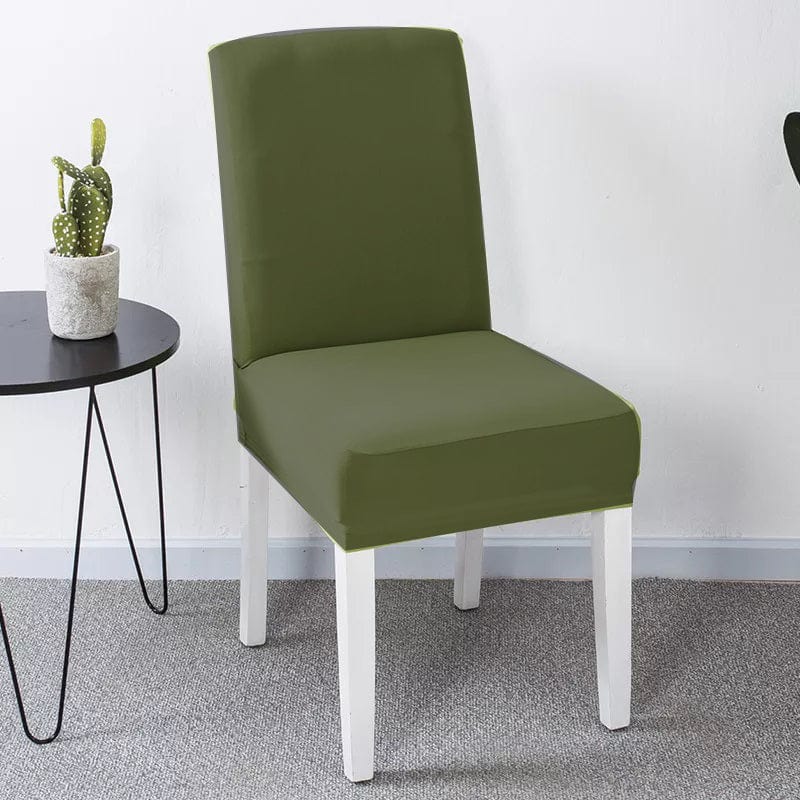 Housse de chaise kaki extensible sur chaise sans accoudoirs