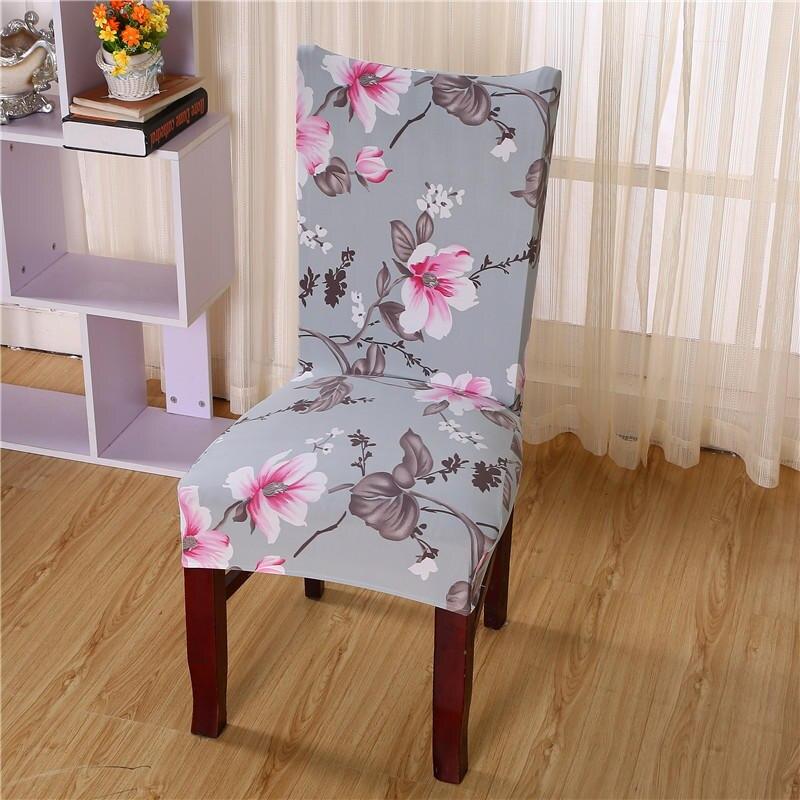 Housse de chaise extensible motif floral sur fond blanc