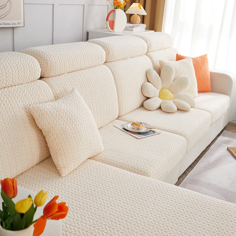 Housse de coussin en laine blanche avec motif texturé