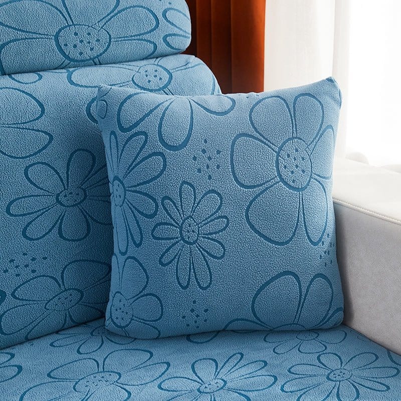 Deux housses de coussin bleues avec motif floral, 45 cm x 45 cm