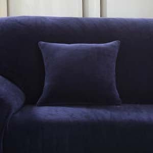 Deux housses de coussin bleu marine en velours extensible