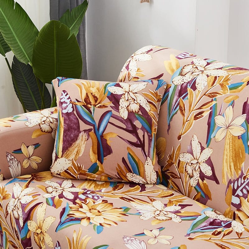 Deux housses de coussin extensibles en tissu élastique beige