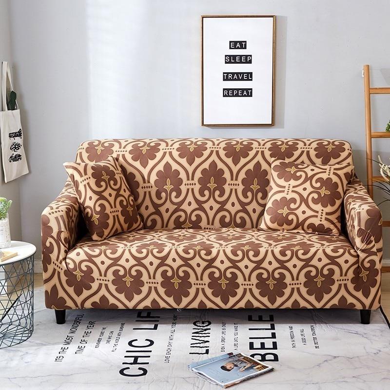 Housse de coussin beige extensible sur canapé moderne