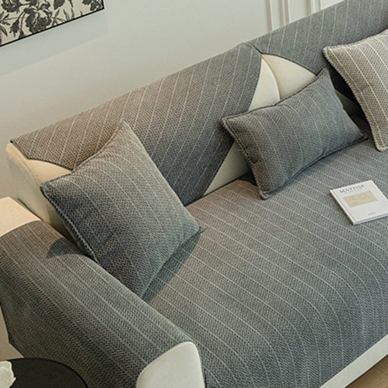 Housse de coussin gris ardoise en tissu herringbone