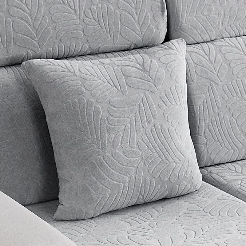 Housse de coussin gris clair avec motif palmier, vue de face