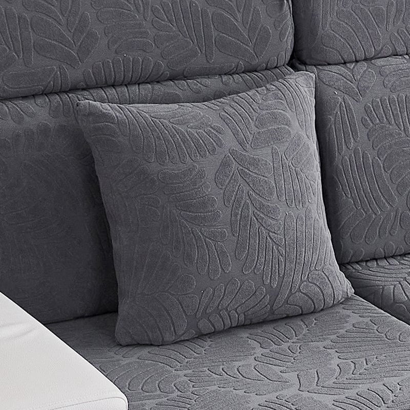 Housse de coussin gris avec motif palmier, vue de face