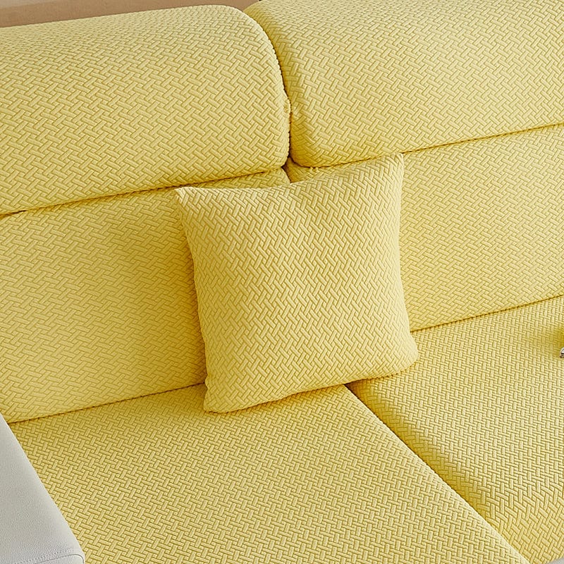 Housse de coussin en laine avec motif jaune géométrique