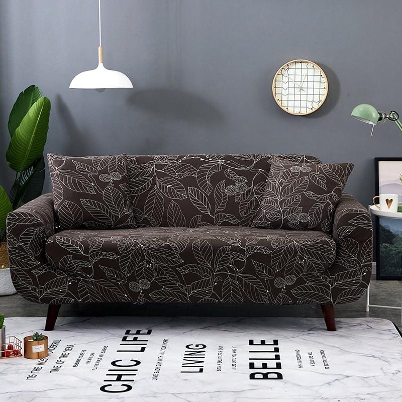 Housse de coussin extensible avec motif feuilles, vue de face