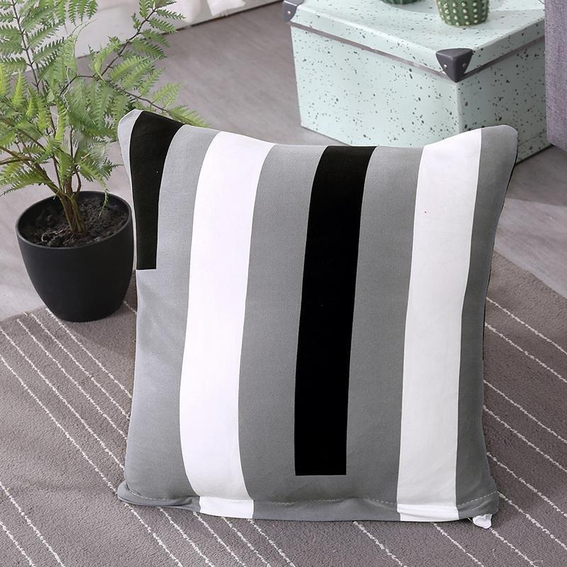 Deux housses de coussin extensibles sur un canapé moderne