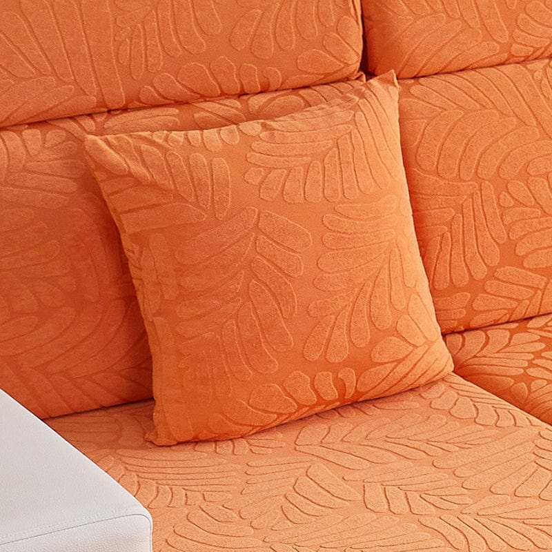 Housse de coussin orange avec motif palmier, vue de face