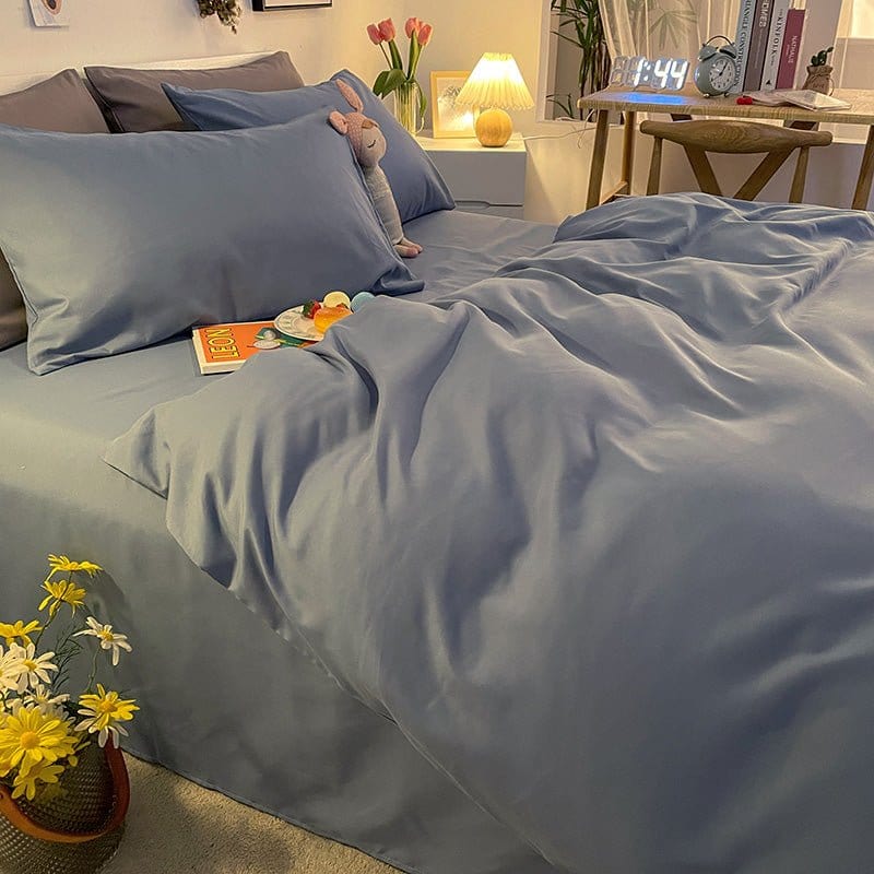 Coin de la housse de couette bleu montrant la qualité du tissu