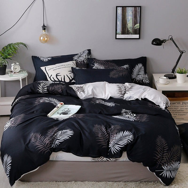Housse de couette en polyester sur lit, vue de dessus