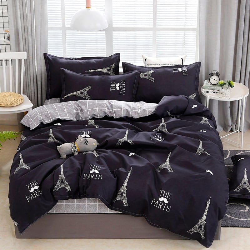 Housse de couette en polyester sur lit, vue de face