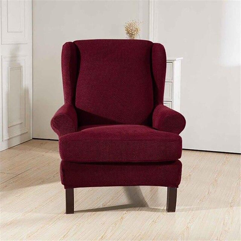 Housse bordeaux extensible pour fauteuil à oreilles, tissu jacquard