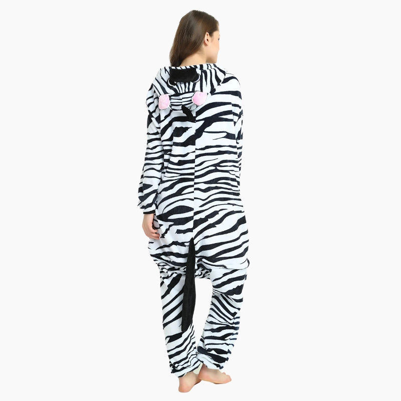 Barboteuse pyjama zèbre avec capuche et oreilles
