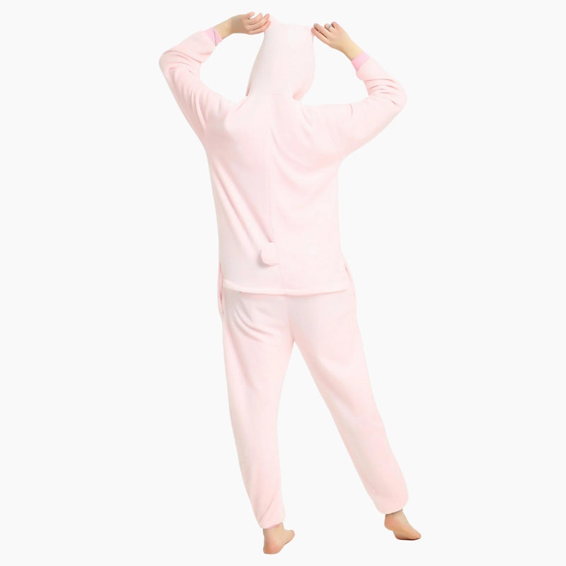 Combinaison rose style cochon avec capuche et oreilles