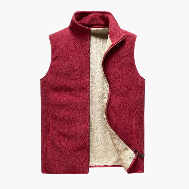 Gilet sans manches rouge Bordeaux en moumoute pour femme
