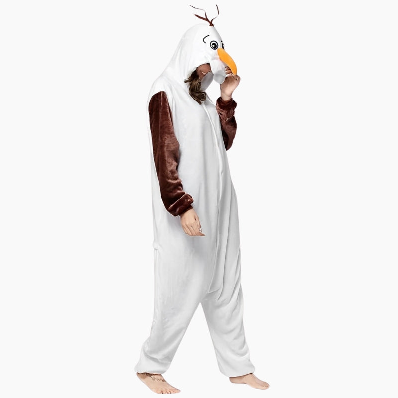 Grenouillère blanche style bonhomme de neige avec capuche carotte
