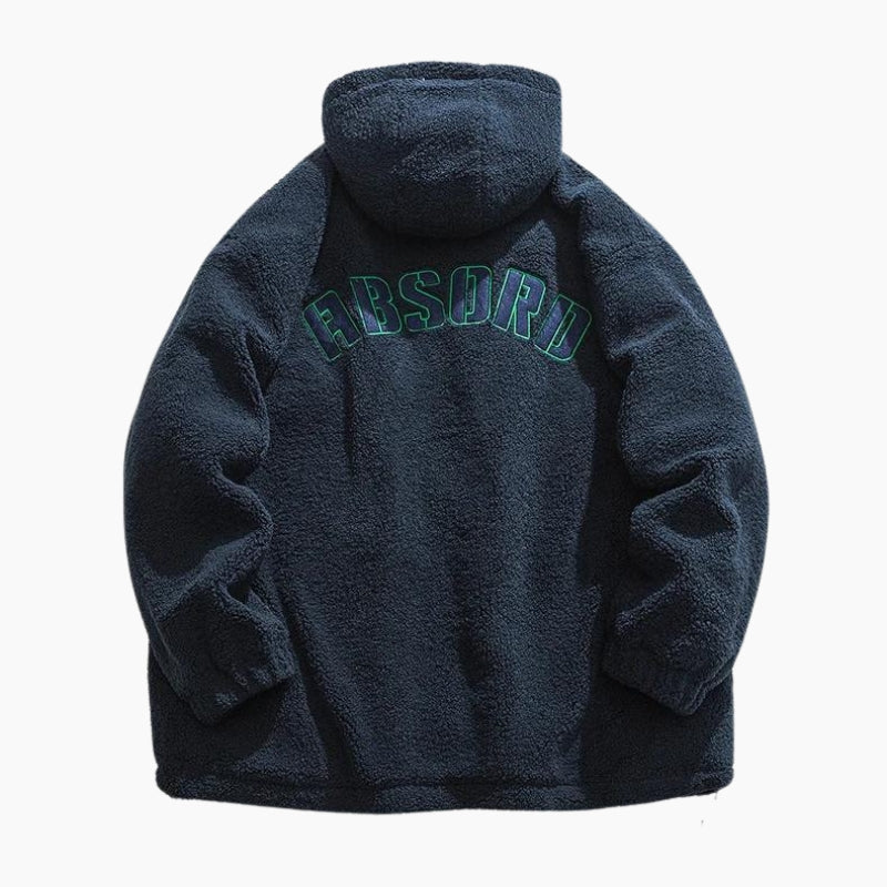 Manteau bleu marine avec col rond et fermeture éclair