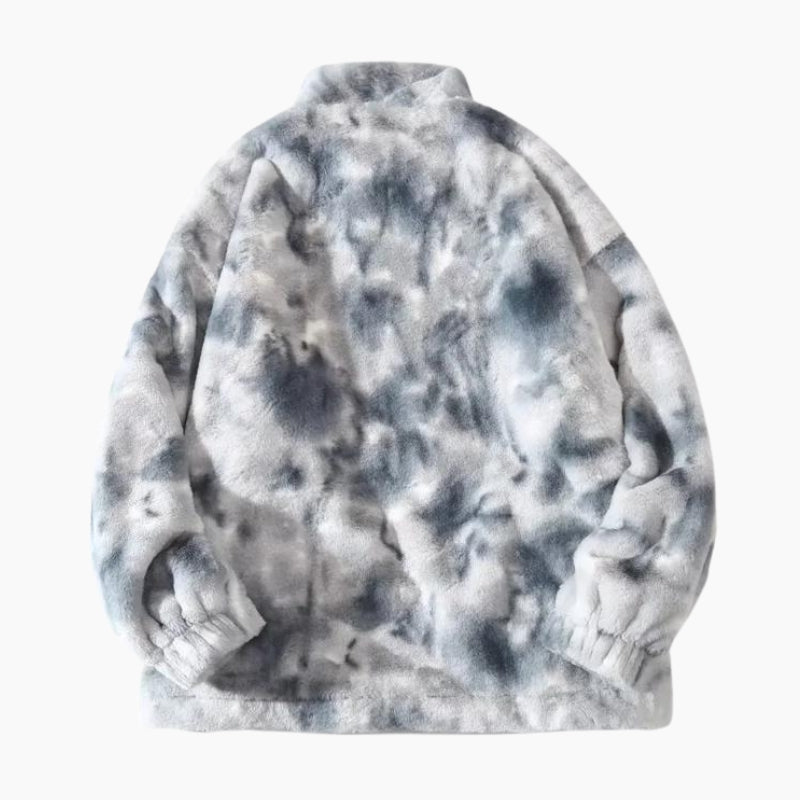 Manteau gris bleu en pilou avec col rond et poches