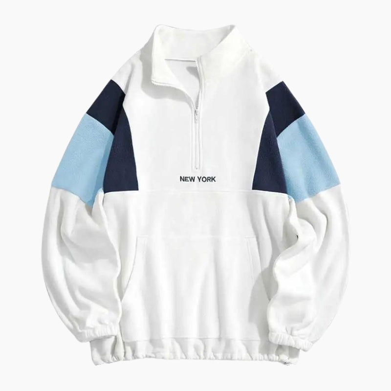 Pull polaire blanc pour femme avec détails bleus