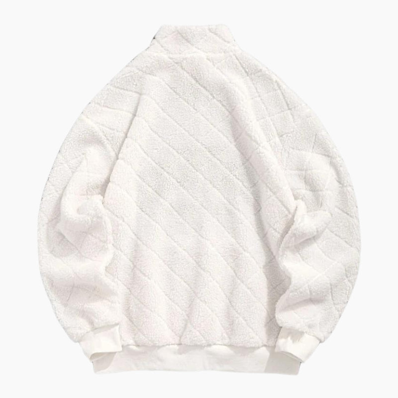 Pull blanc duveteux avec col montant et manches longues