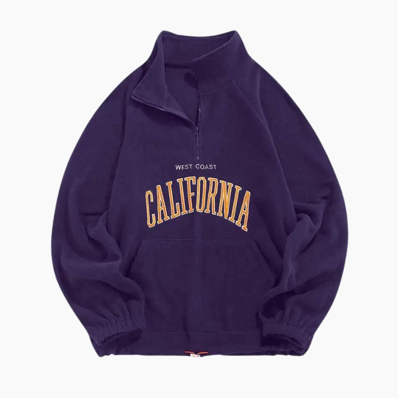 Pull violet en sherpa pour femme avec col zippé