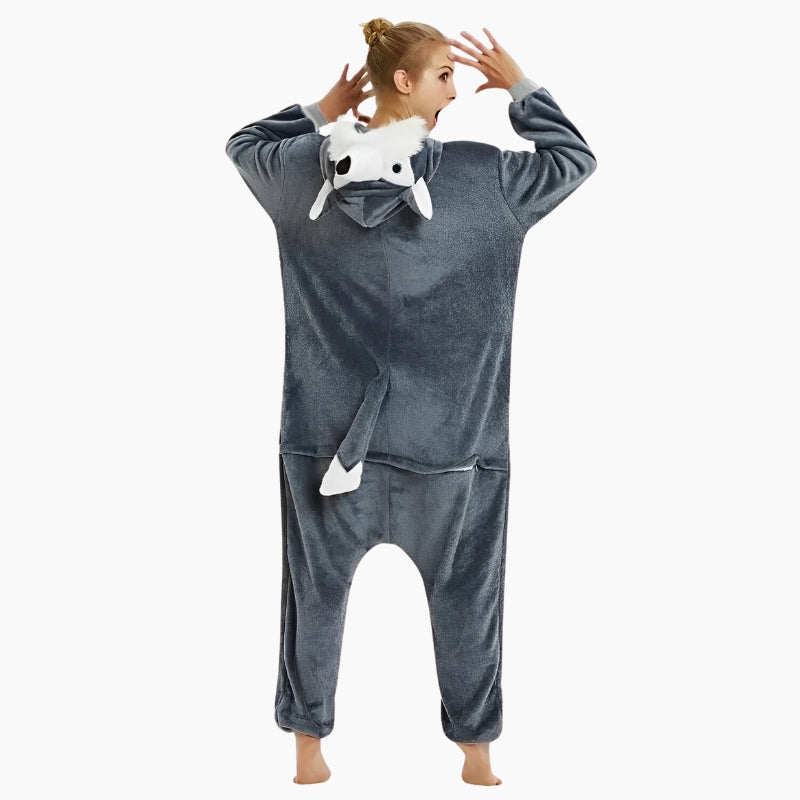 Pyjama combinaison husky en polaire avec capuche et queue