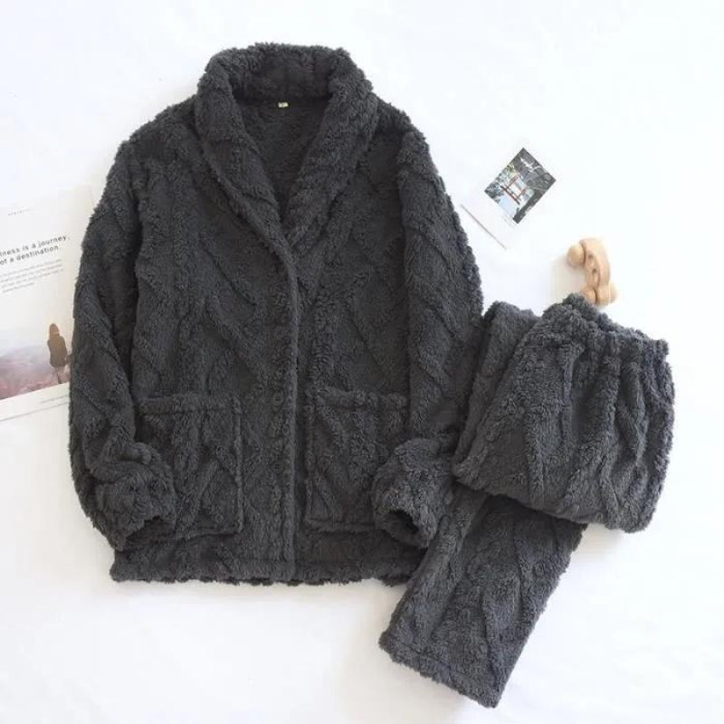 Pyjama d'hiver homme en Pilou noir et gris anthracite