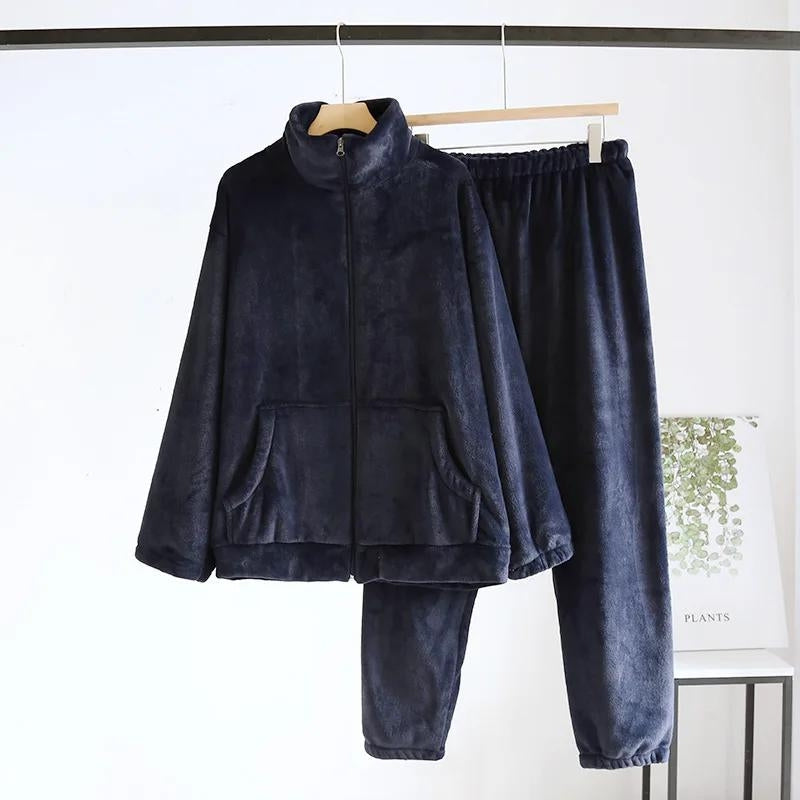 Pyjama homme bleu marine en velours avec col rond