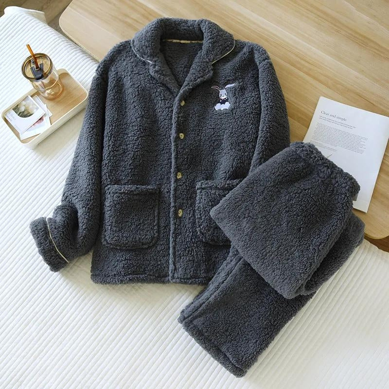 Pyjama homme en plaid gris et bleu avec col rabattu