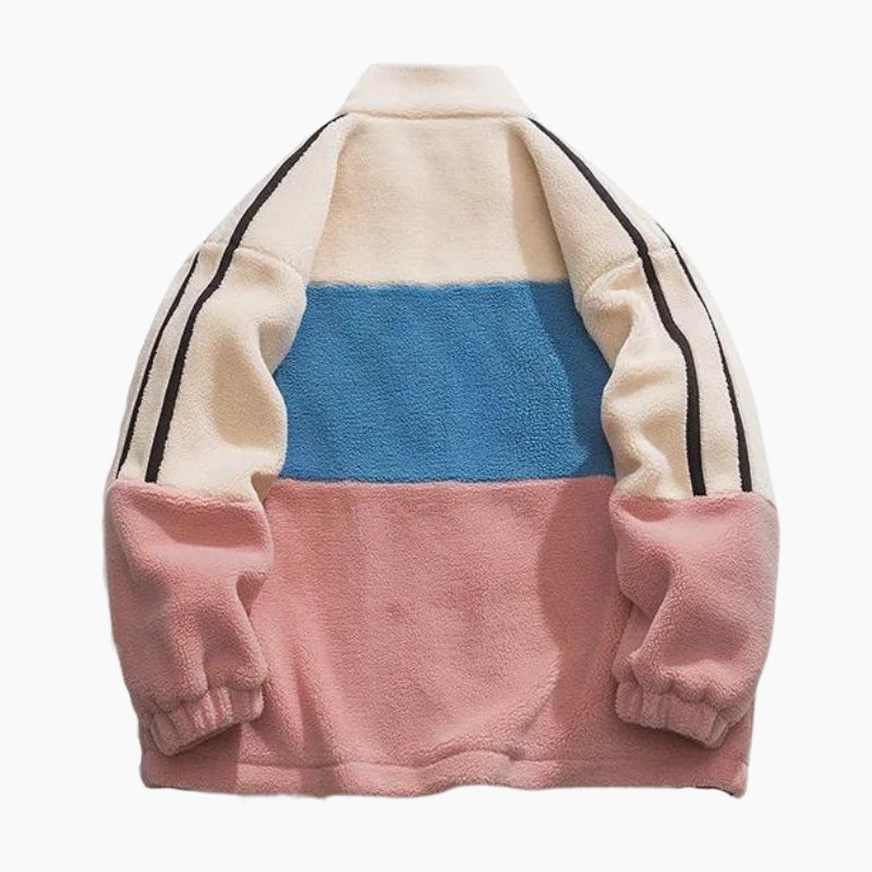 Veste tricolore effet mouton avec fermeture éclair