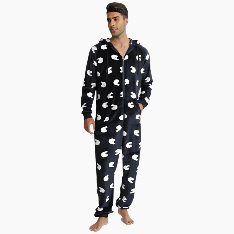 Combinaison de nuit homme bleu marine avec motifs blancs