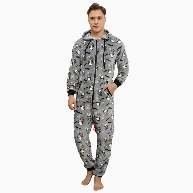 Grenouillère grise en polaire avec motifs animaux pour homme