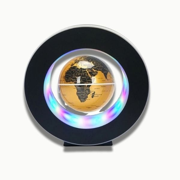 Globe doré en lévitation avec éclairage LED multicolore