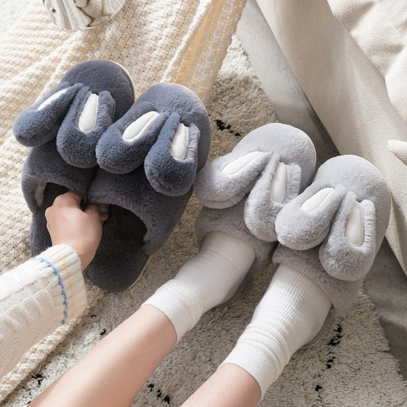 Pantoufles lapin bleu gris avec oreilles en Pilou Pilou