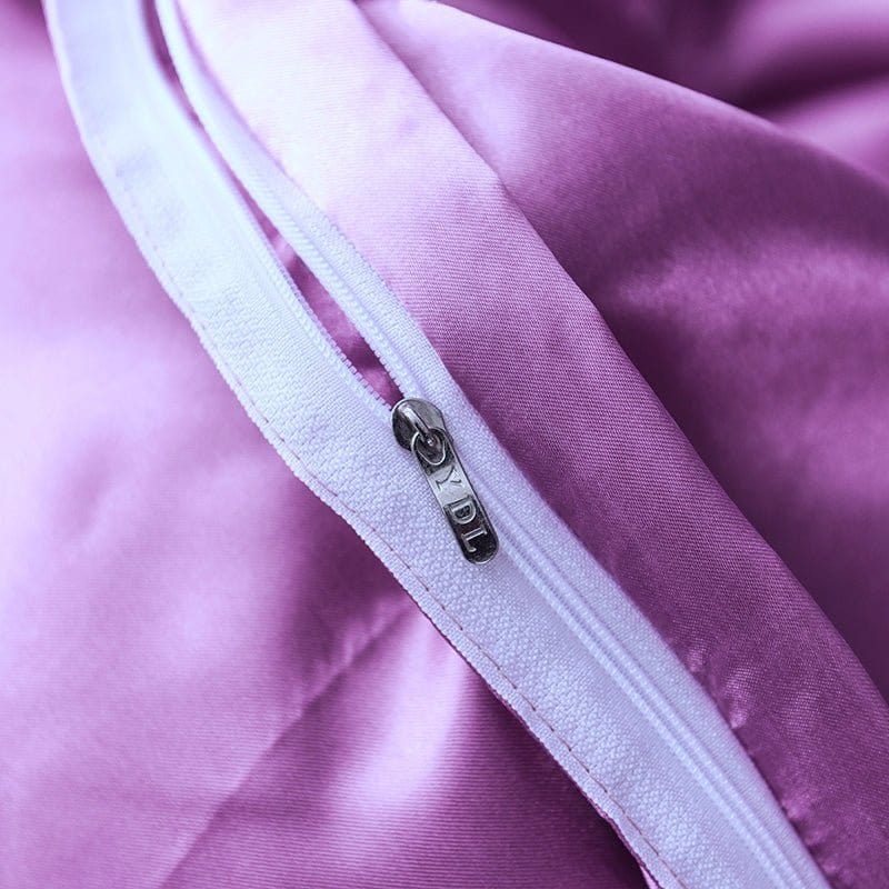 Parure de lit complète en polyester satiné, couleur mauve