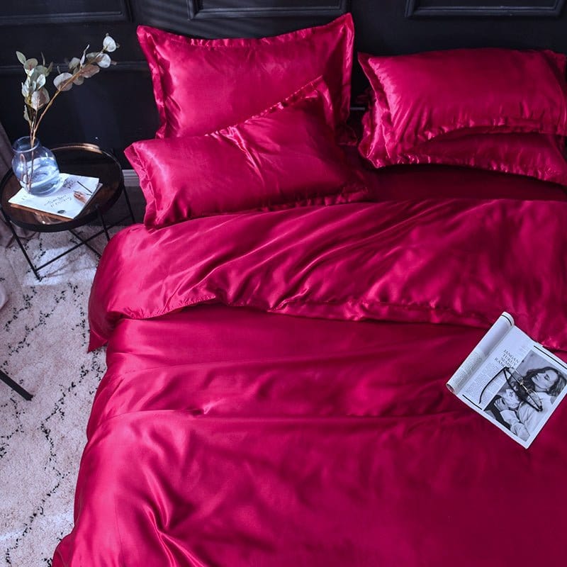 Parure de lit rouge satinée, élégance et confort