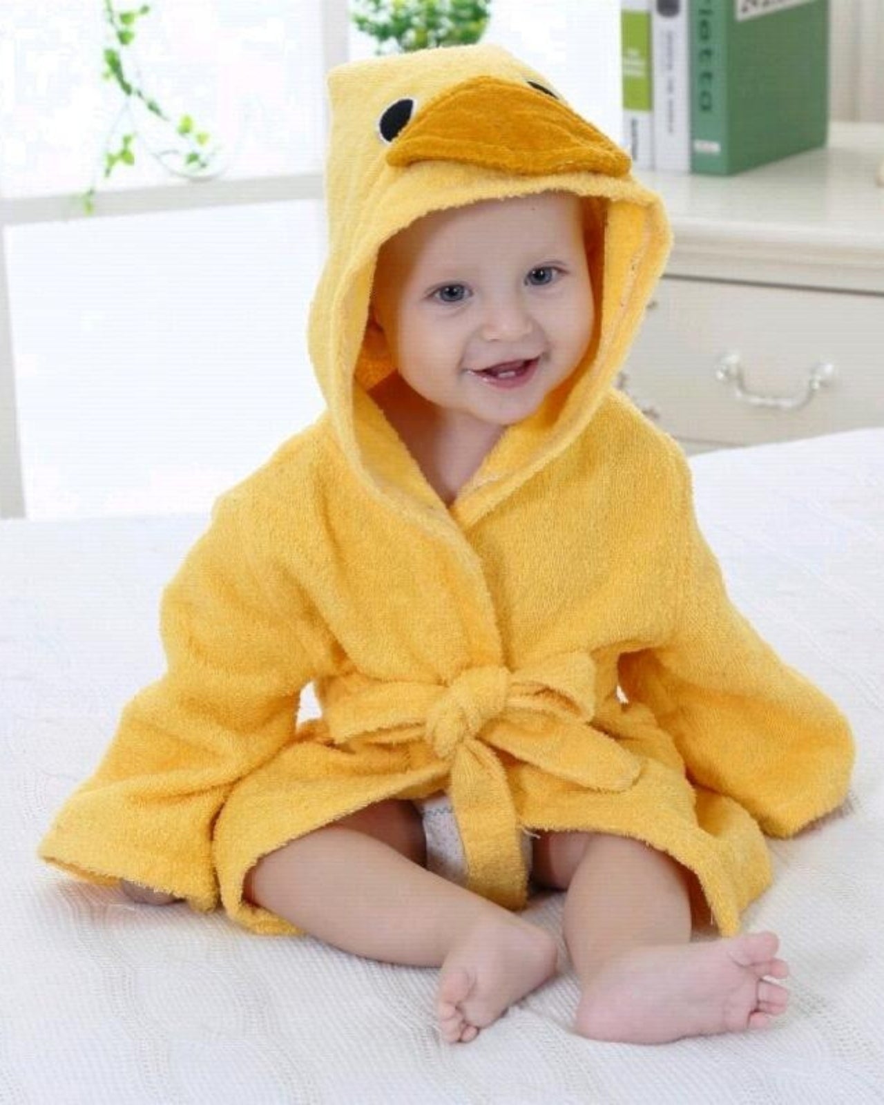 Peignoir bébé canard jaune en coton