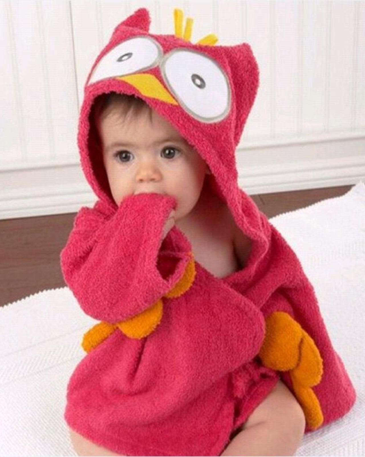 Peignoir bébé hibou rouge marine en coton