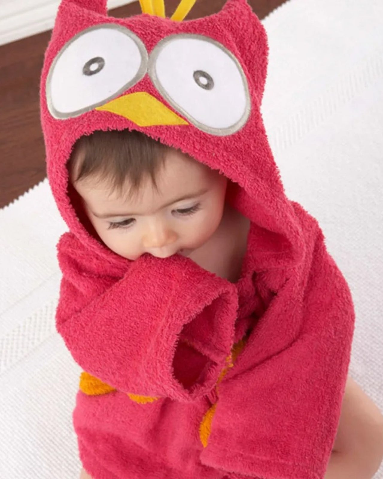 Peignoir bébé hibou rouge marine en coton