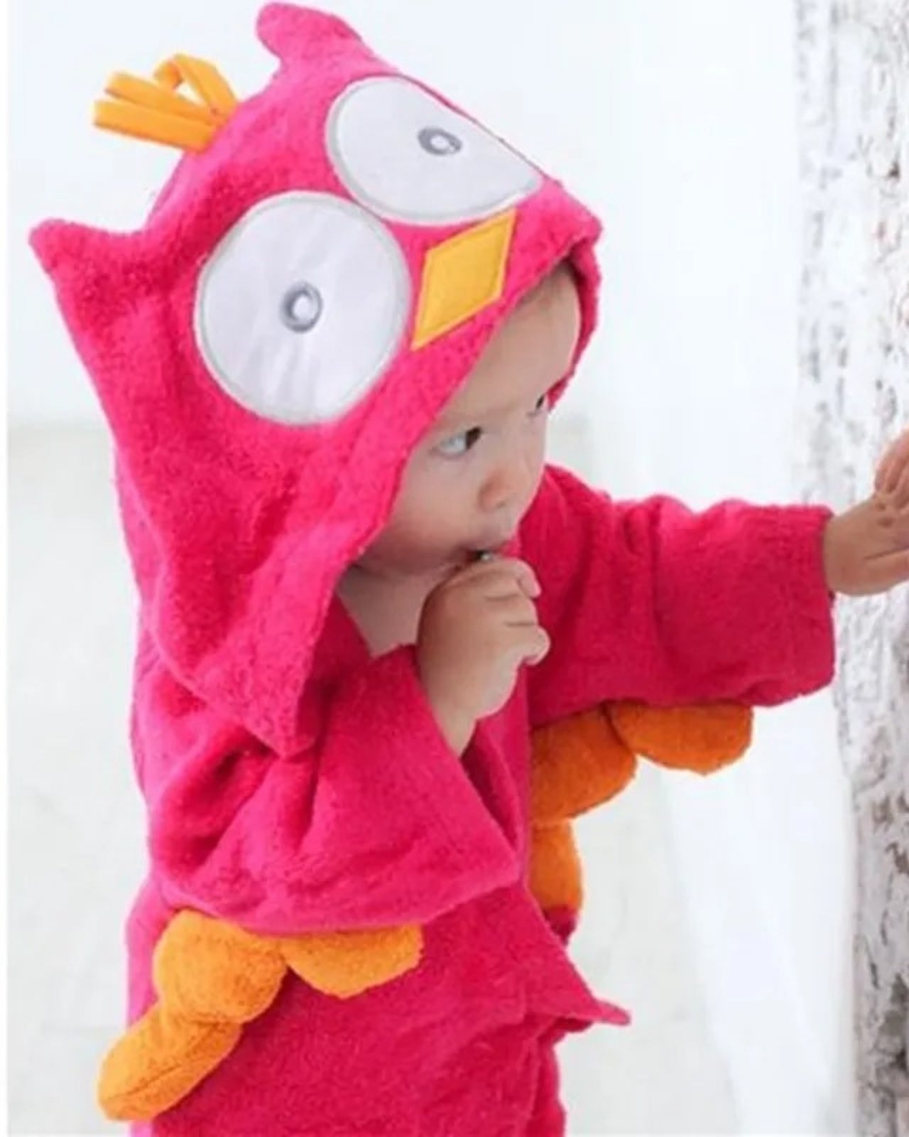 Peignoir bébé hibou rouge marine en coton