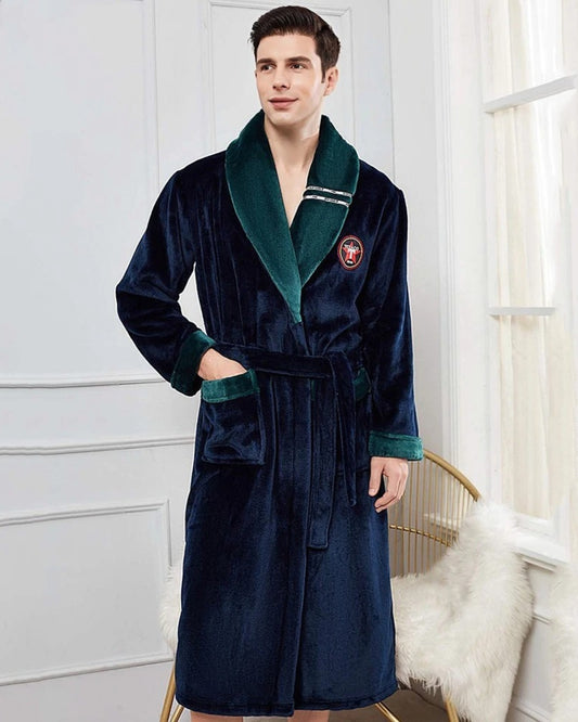 Peignoir homme polaire kimono col en V vert