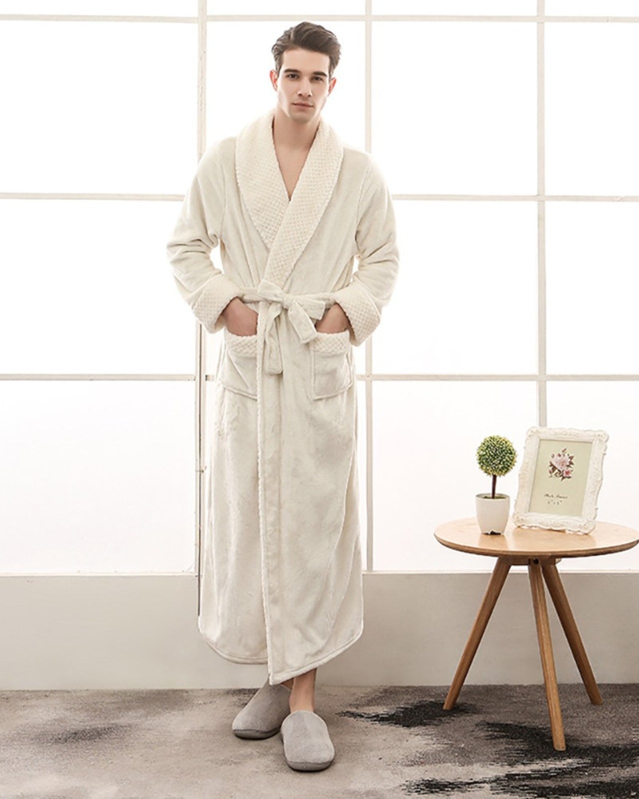 Peignoir homme polaire kimono épais et chaud blanc