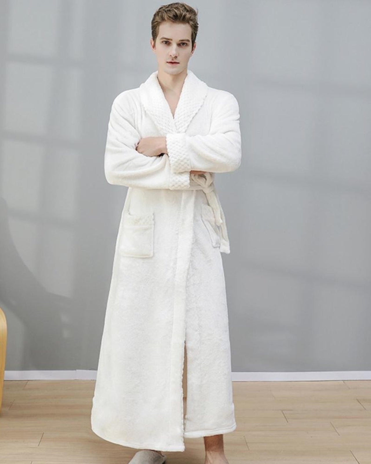 Peignoir homme polaire kimono épais et chaud blanc
