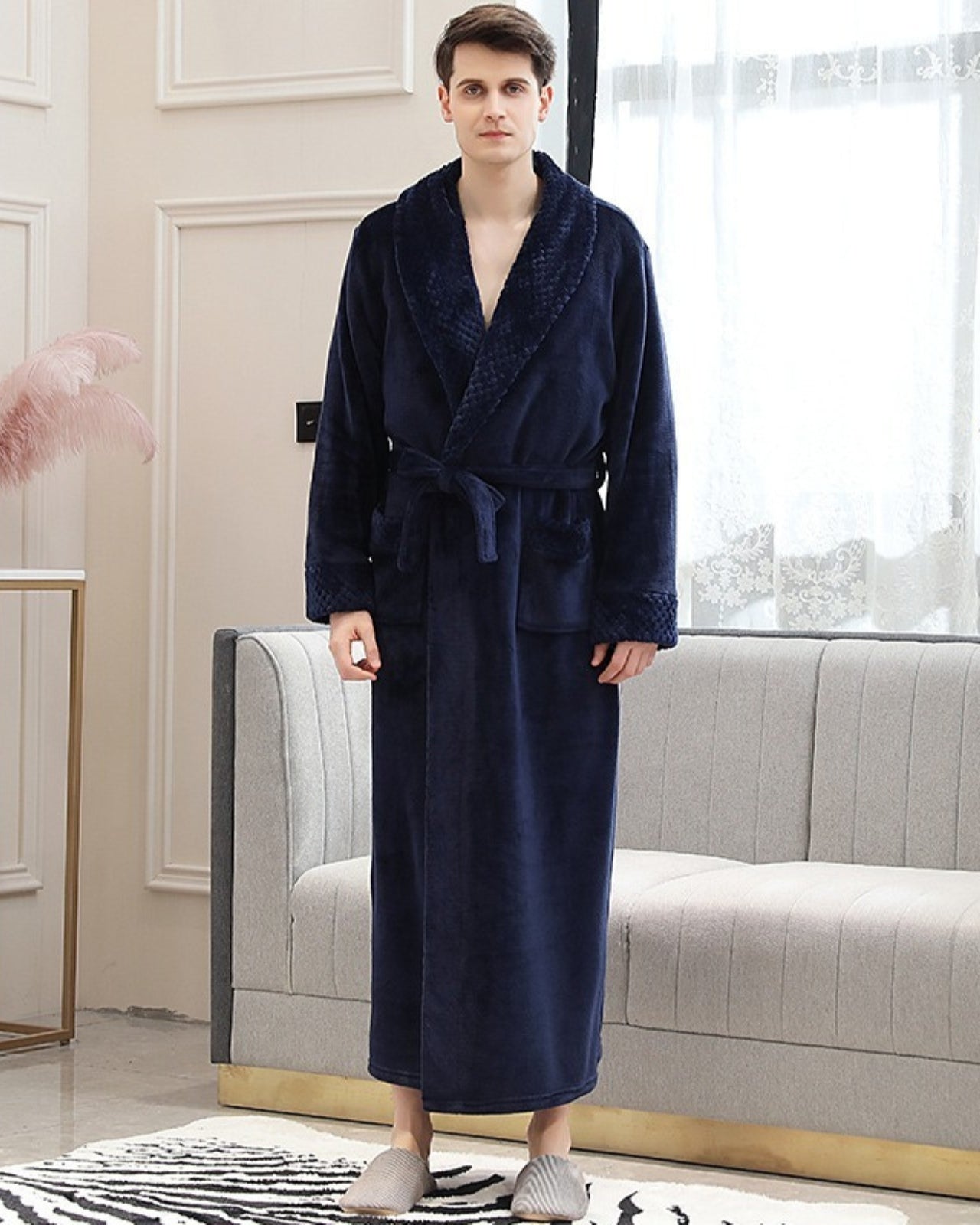 Peignoir homme polaire long et ultra doux bleu marine